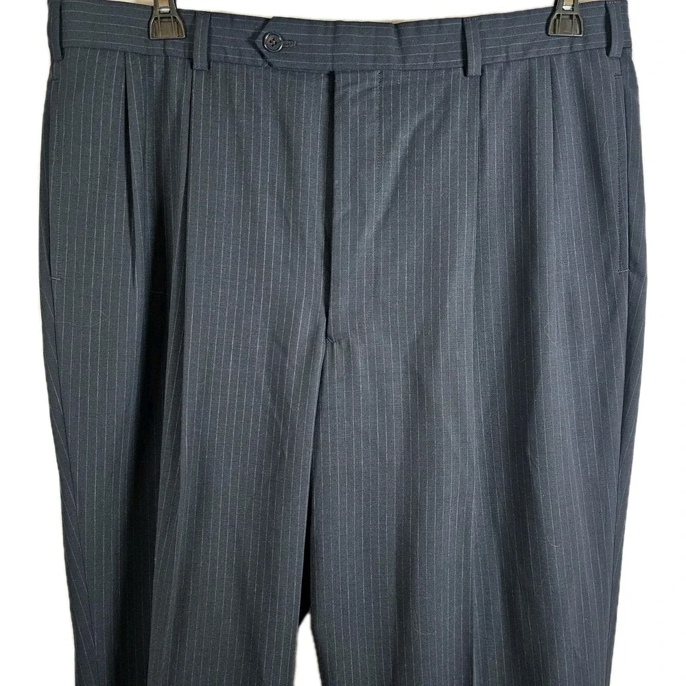 Brooks Brothers Wool Blazer Pants Suit Men 41R Navy 38 Waist Pinstripe Office‎